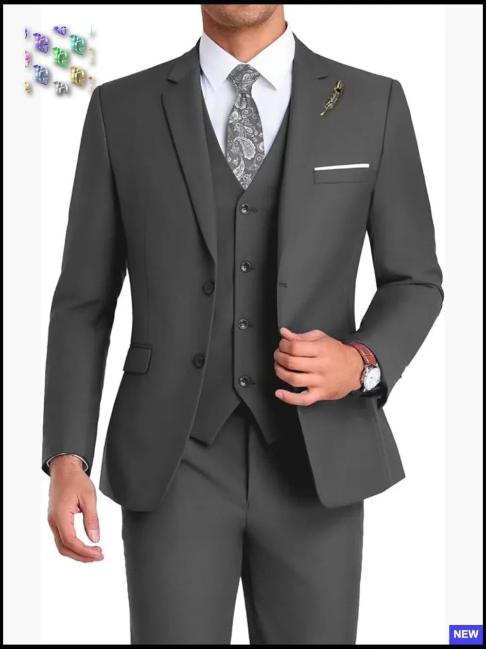 Slim Fit 3-Piece Suit Set Notched Lapel Jacket Vest Pants Formal Elegant